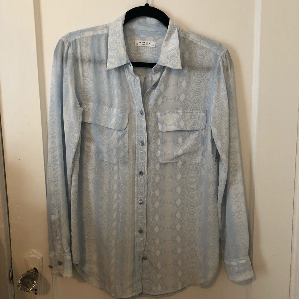 Equipment baby blue snake skin button down